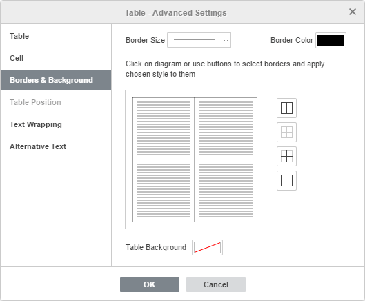 Table - Advanced Settings